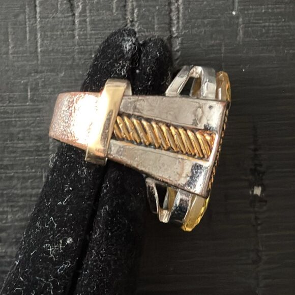 Yellow Gold & Silver Tone Chunky Cocktail Ring Size 5 - Picture 6 of 15